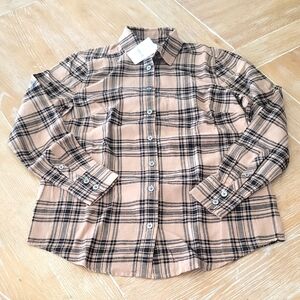 Crewcuts Boy's Brow/Black Longsleeve Flannel Button Up Shirt In Size PXXS NWT